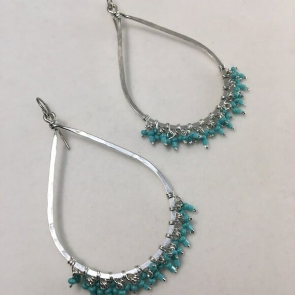 Independent Jewelry - Silver Turquoise Beaded Dangle Earrings